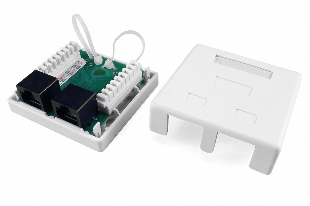 Розетка компьютерная 2-м ОП SB1-2-8P8C-C5e-WH RJ45 (8P8C) кат.5E Dual IDC 430234 - Hyperline