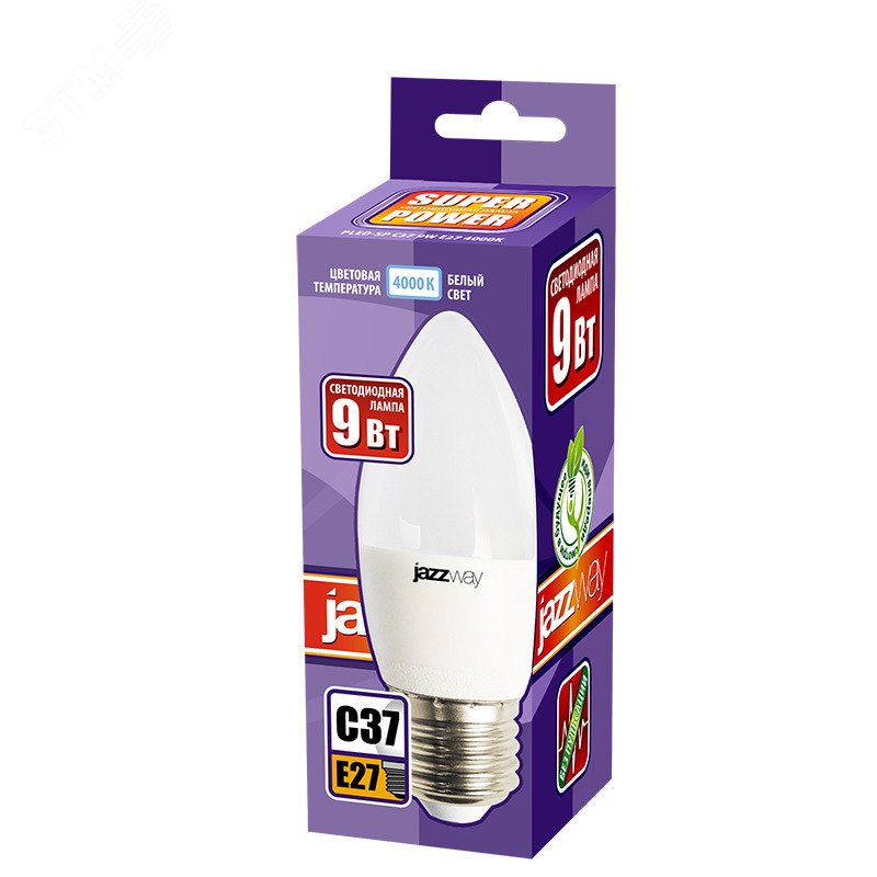 Лампа светодиодная LED 9w E27 4000K свеча 5019065 - Jazzway