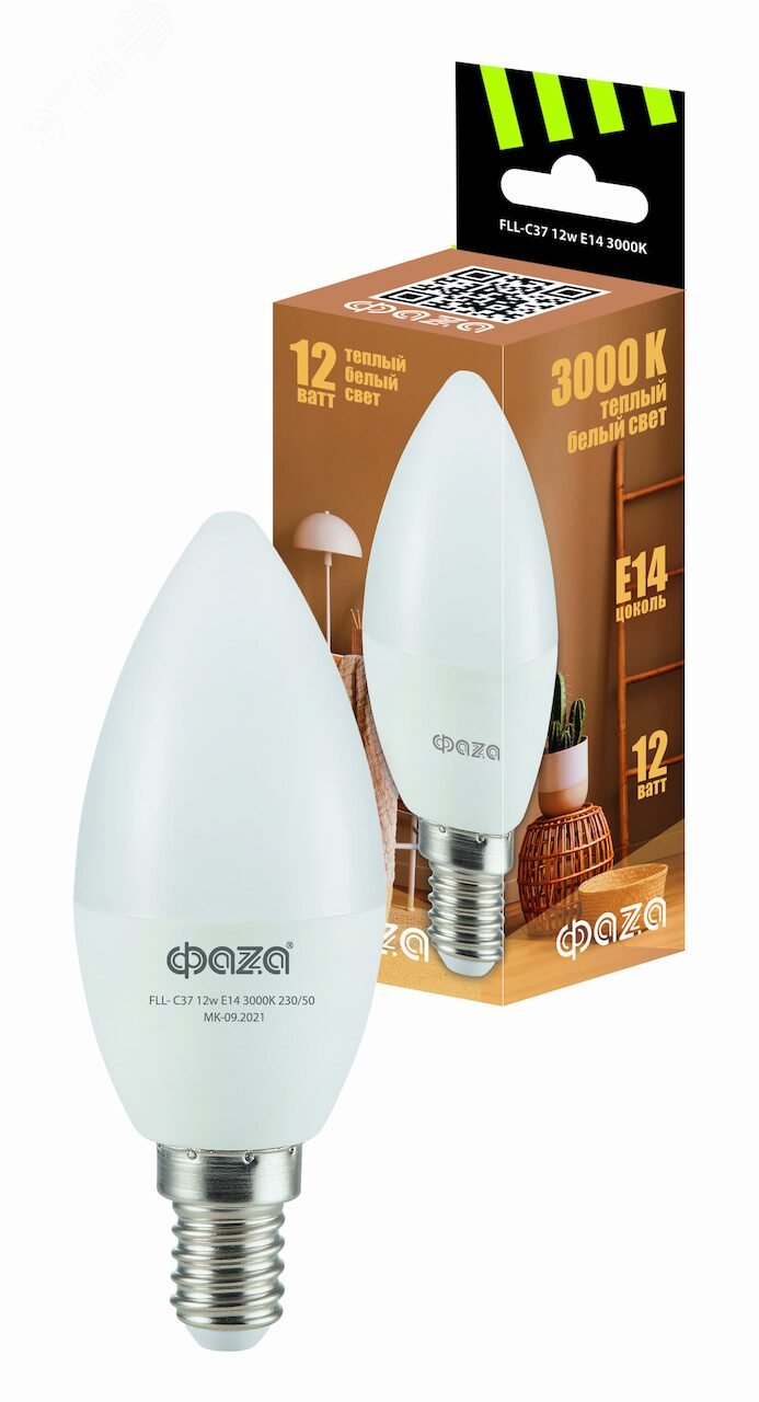 Лампа светодиодная LED 12Вт E14 3000K свеча 230/50 5038509 - Jazzway