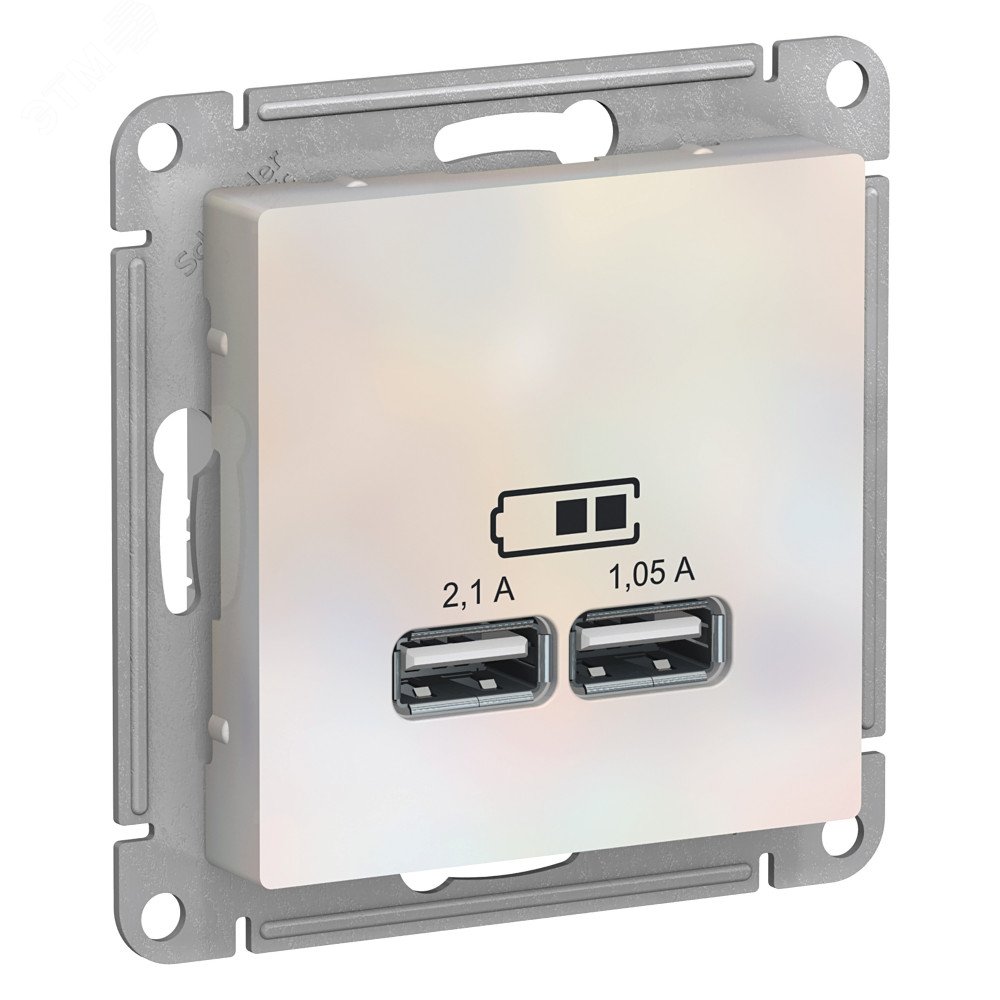 Розетка USB AtlasDesign тип A+A 5В 1х2.1А 2х1.05А механизм жемчуж. SE ATN000433 - Systeme Electric