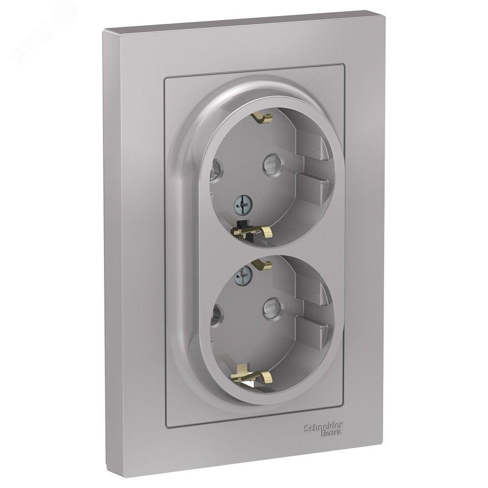 Розетка 2-м СП AtlasDesign 16А IP20 с заземл. защ. шторки в сборе алюм. SE ATN000326 - Systeme Electric
