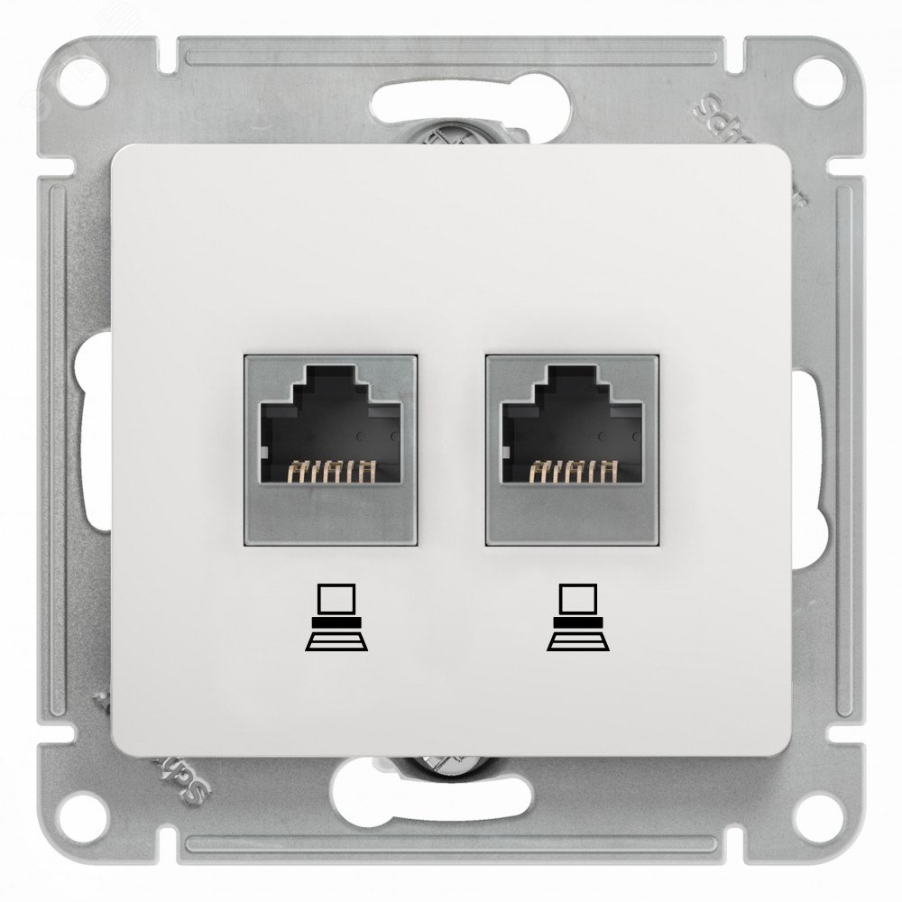 Розетка компьютерная 2-м Glossa RJ45 кат.5E механизм бел. SE GSL000185KK - Systeme Electric