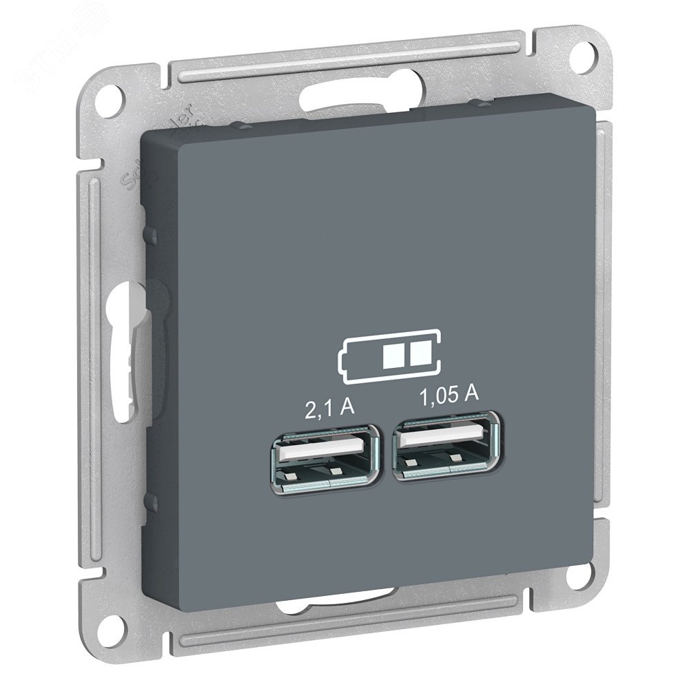 Розетка ATLASDESIGN USB 5В 1 порт x 2,1 А 2 порта х 1,05 А механизм грифель ATN000733 - Systeme Electric