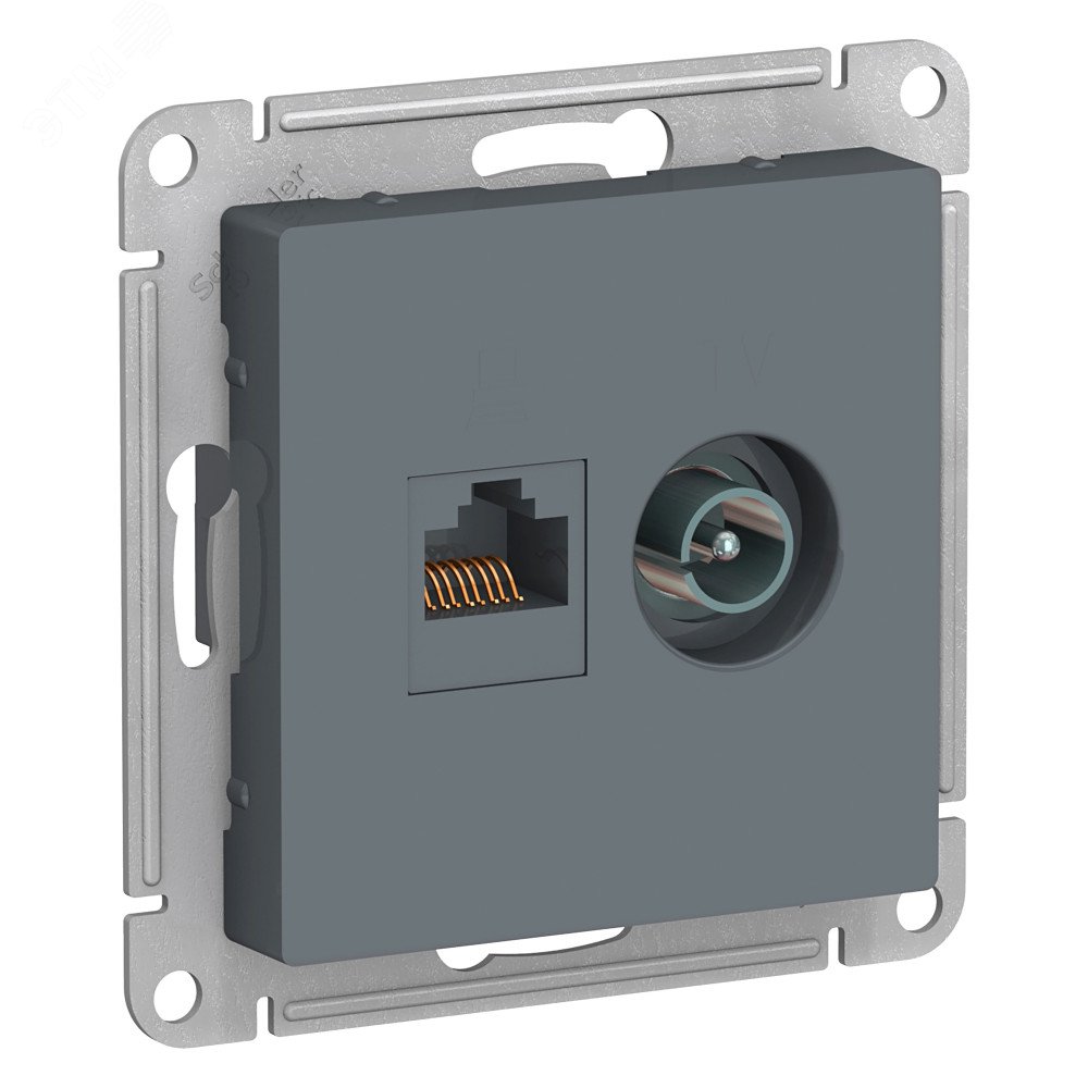 Розетка ATLASDESIGN двойная компьютерная+ТВ RJ45+TV категория 5E механизм грифель ATN000789 - Systeme Electric