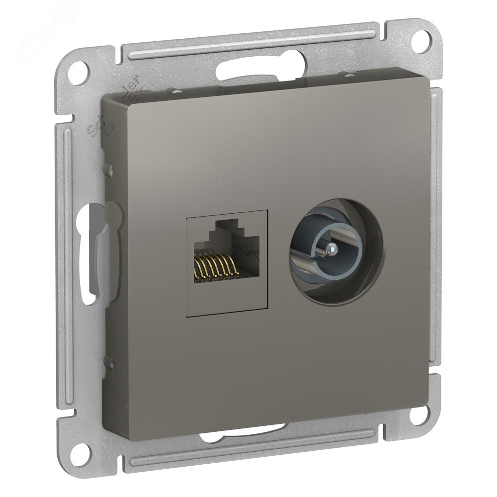 Розетка ATLASDESIGN двойная компьютерная+ТВ RJ45+TV категория 5E механизм сталь ATN000989 - Systeme Electric