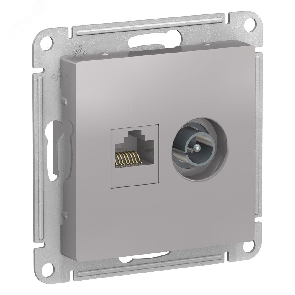 Розетка компьютерная + телевизионная 2-м AtlasDesign RJ45 кат.5E + TV механизм алюм. SE ATN000389 - Systeme Electric