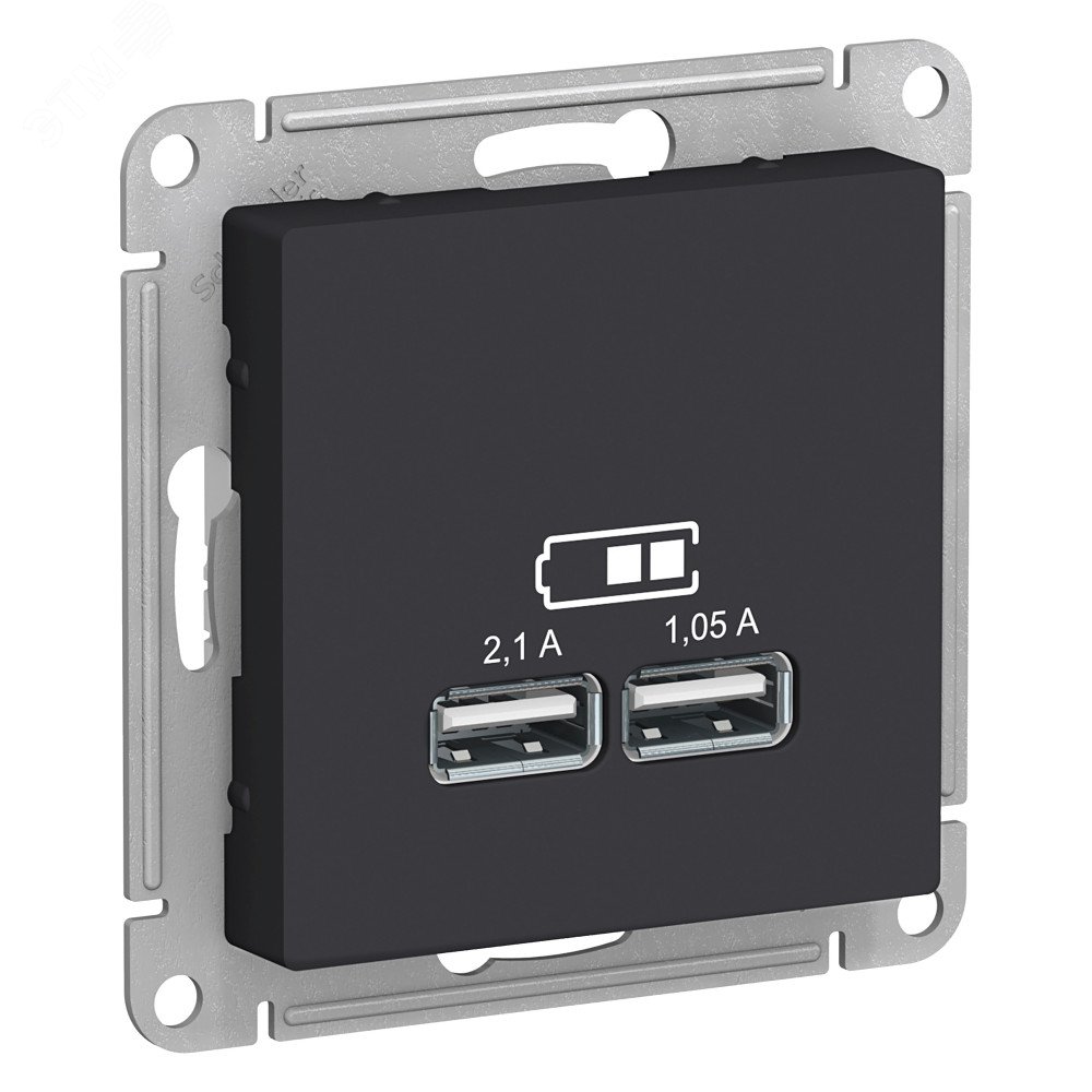 Розетка USB AtlasDesign тип A+A 5В 1х2.1А 2х1.05А механизм карбон SE ATN001033 - Systeme Electric