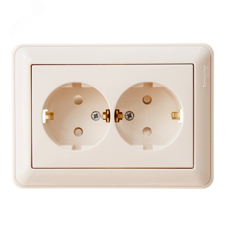 Розетка 2-м СП W59 16А IP20 с заземл. защ. шторки в сборе сл. кость SE RS16-255-28 - Systeme Electric