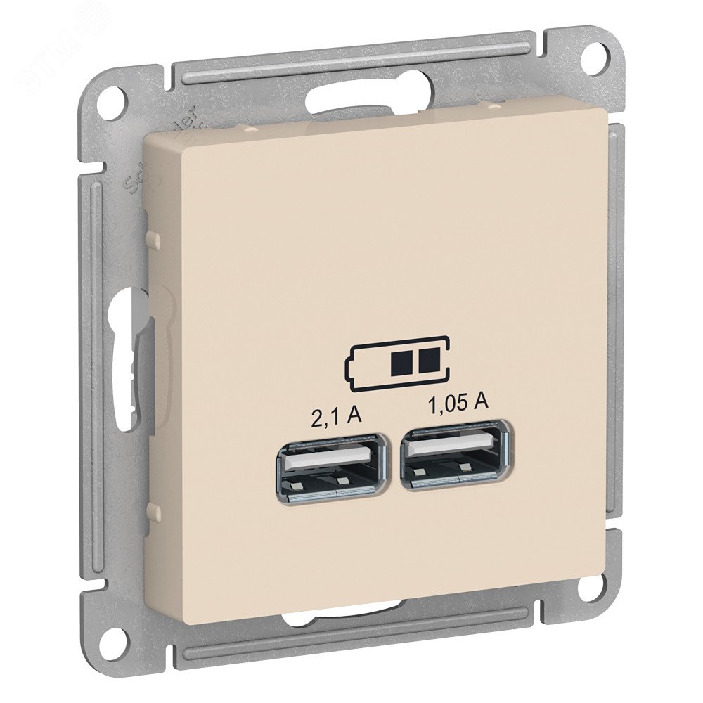 Розетка USB AtlasDesign тип A+A 5В 1х2.1А 2х1.05А механизм беж. SE ATN000233 - Systeme Electric