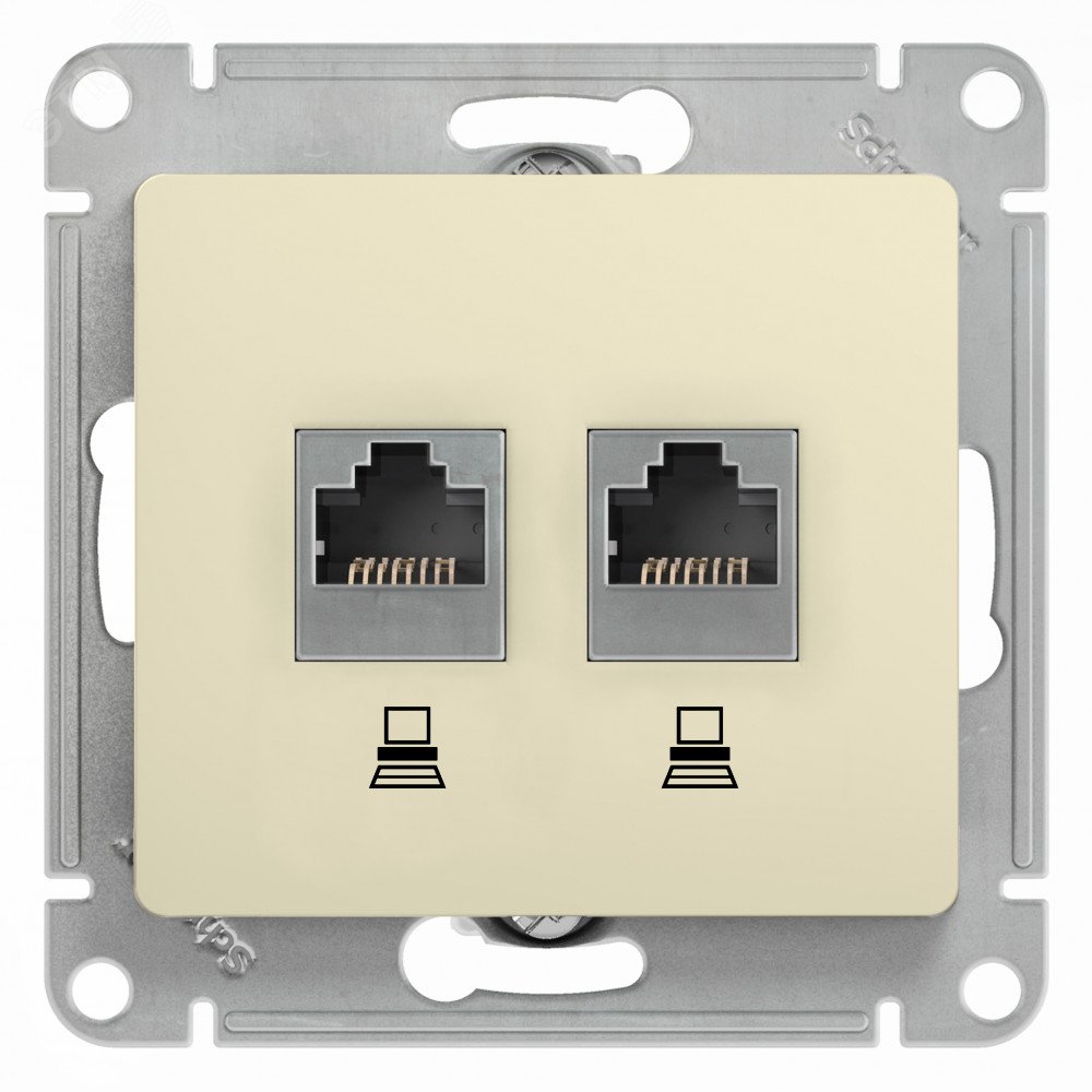Розетка компьютерная 2-м Glossa RJ45 кат.5E механизм беж. SE GSL000285KK - Systeme Electric