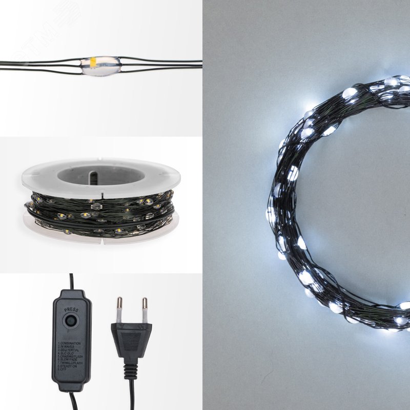 Гирлянда "Роса" 20м 200LED бел. IP20 230В с контроллером провод зел. 303-265 - NEON-NIGHT
