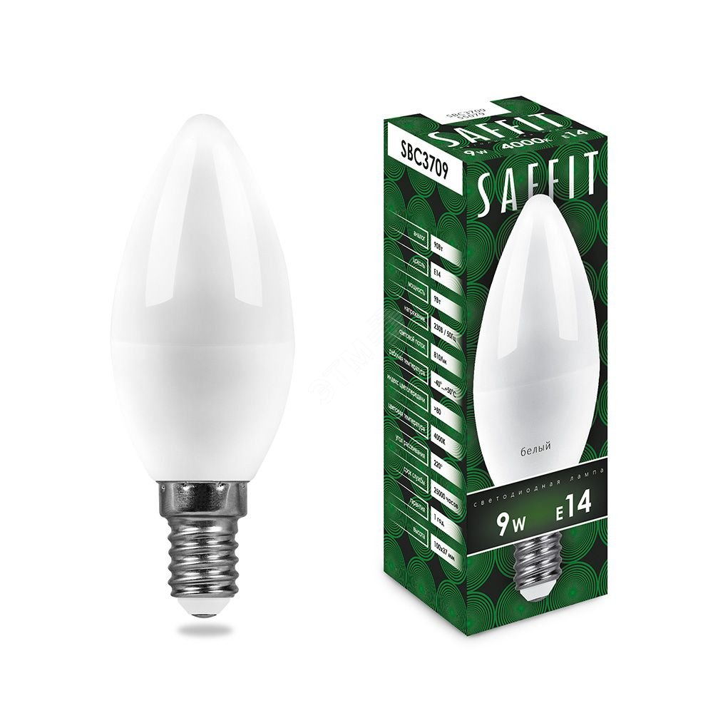 Лампа светодиодная LED 9вт Е14 белый матовая свеча 55079 - Feron