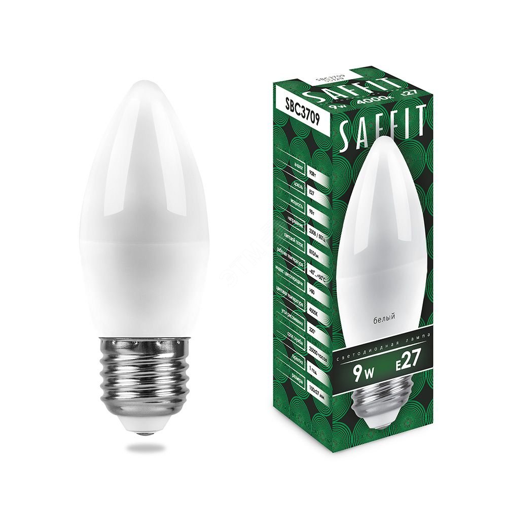 Лампа светодиодная LED 9вт Е27 белый матовая свеча 55129 - Feron