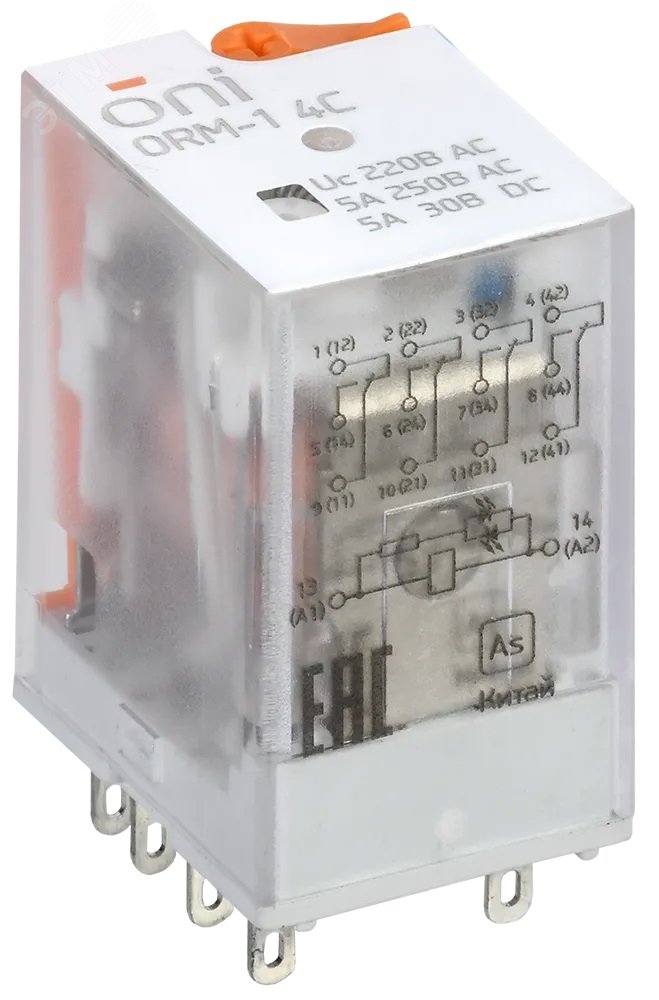 Реле интерфейсное ORM 4C 220В AC со светодиодом и тестовой кнопкой ORM-1-4C-AC220V-L-B - IEK