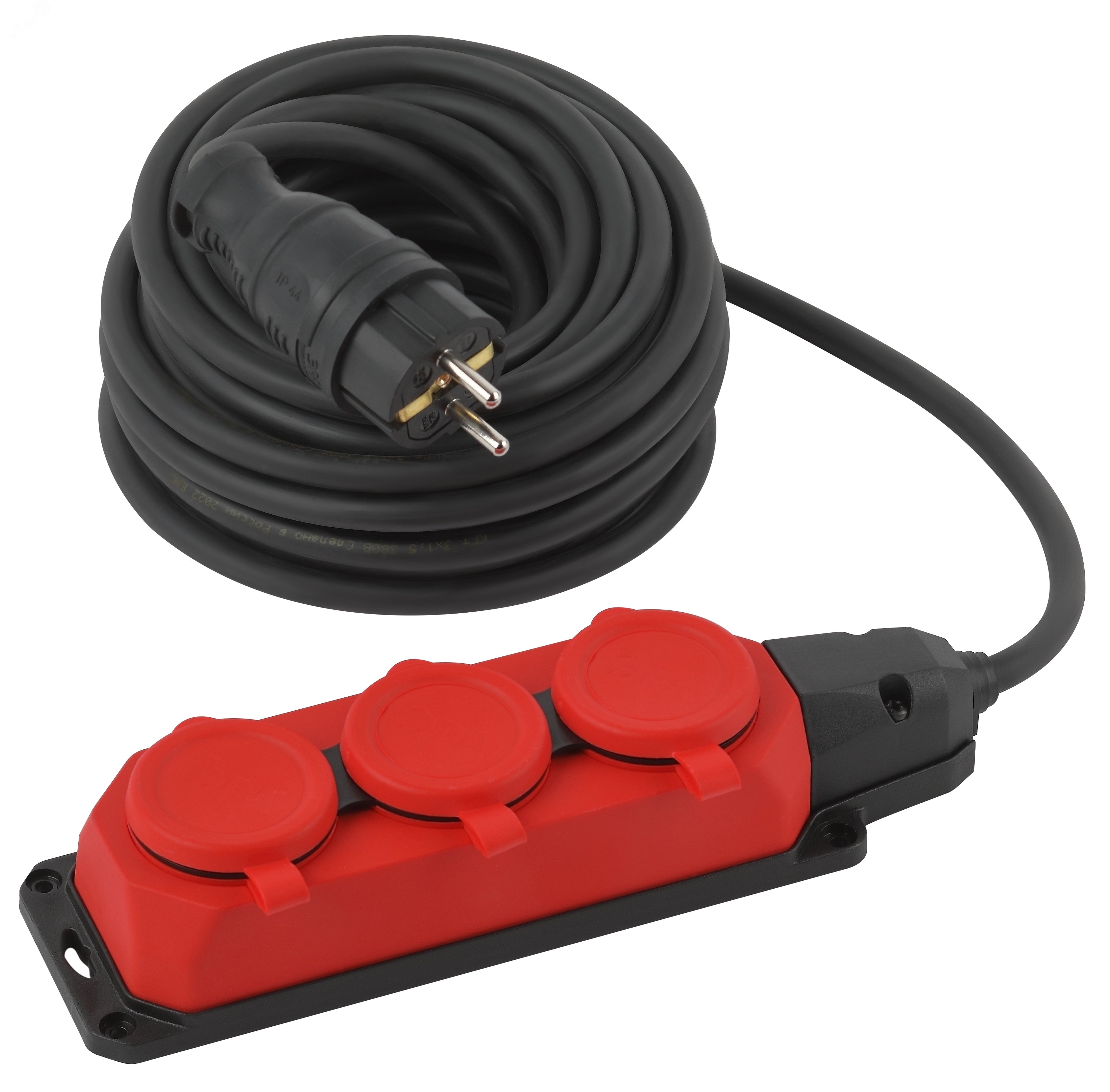 Удлинитель силовой UK-3e-3x1.5-10m-IP44(KG) с заземлением 3 розетки каучук 10м КГ 3х1.5кв.мм IP44 Б0057580 - Эра
