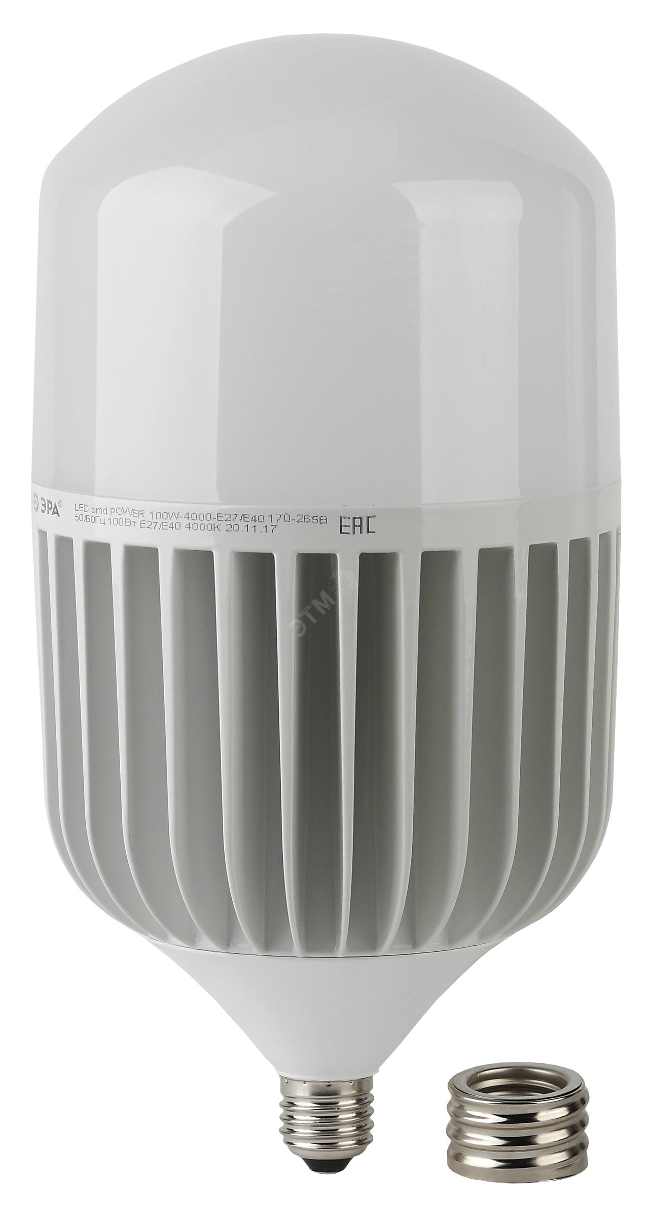 Лампа светодиодная высокомощная STD LED POWER T160-100W-4000-E27/E40 100Вт T160 колокол 4000К нейтр. бел. E27/E40 (переходник в компл.) 8000лм Б0032089 - Эра