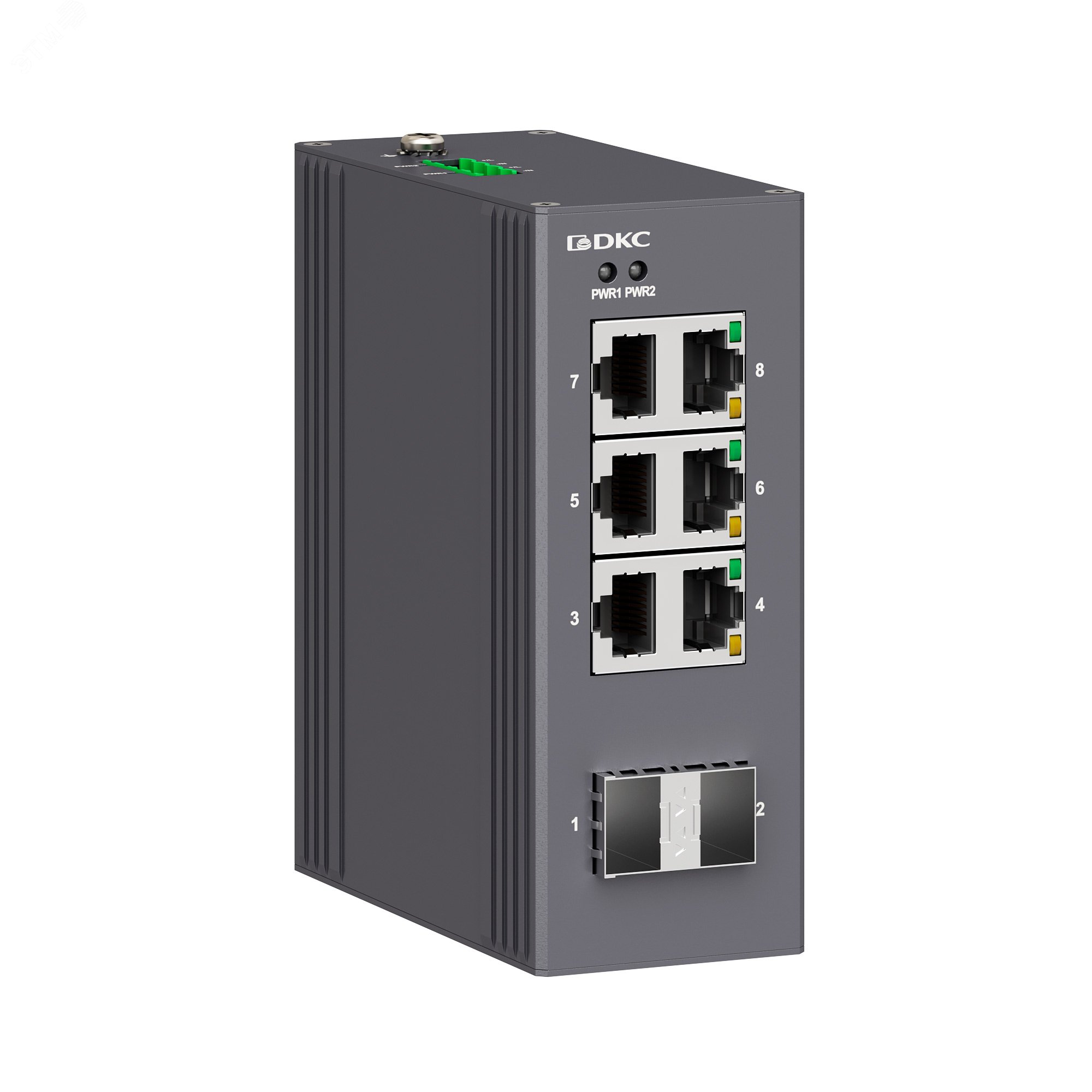 Промышленный неуправляемый коммутатор, 2100Base-X, SFP слотов: 6 10/100Base-T(X) портов RJ45, 12-48В DC/18-30В AC, с резервированием N1000-2SFP6T-P2 - DKC