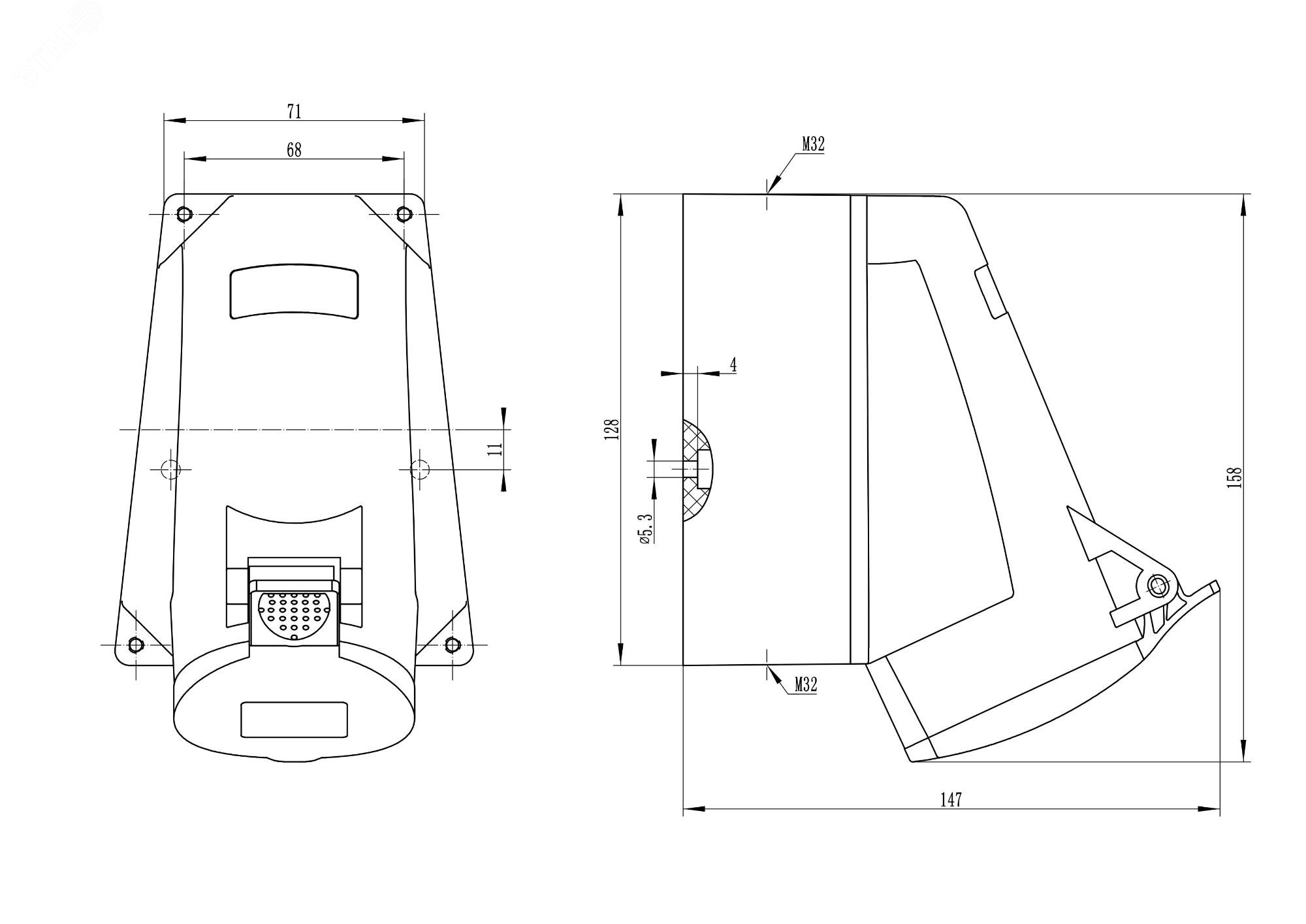 Розетка настенная IP44 32A 3P+E 400В DIS5133256 - DKC