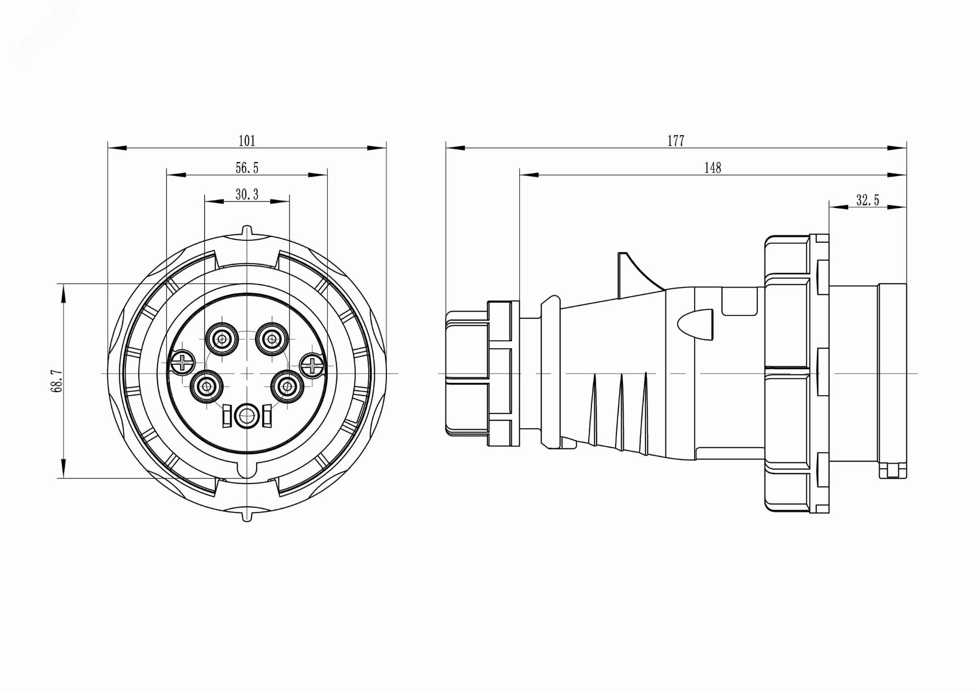 Вилка кабельная IP67 32A 3P+E+N 400V DIS2183237 - DKC