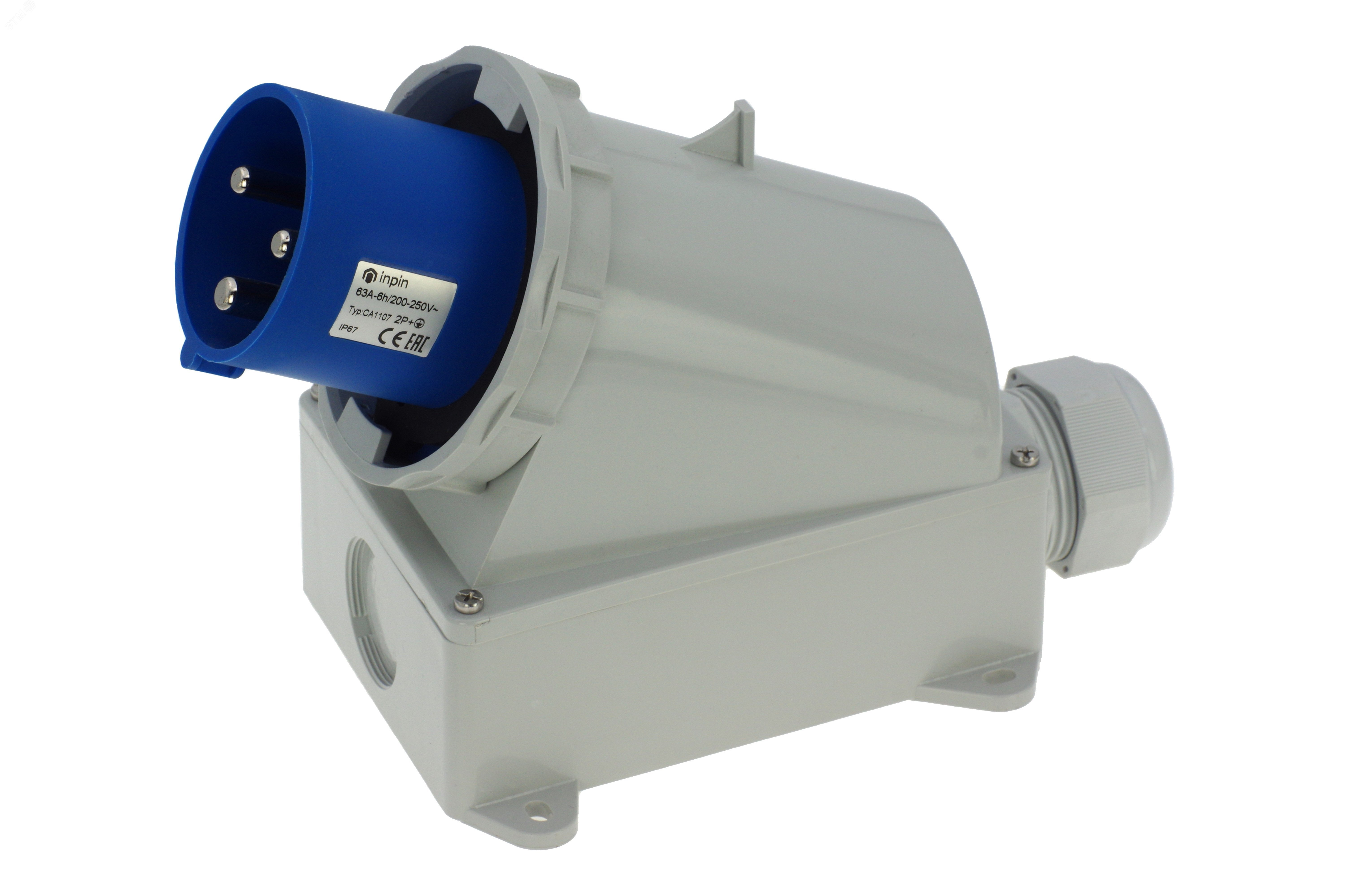Вилка настенная 63A/230V/1P+N+E/IP67 00-00032409 - ALPENBOX