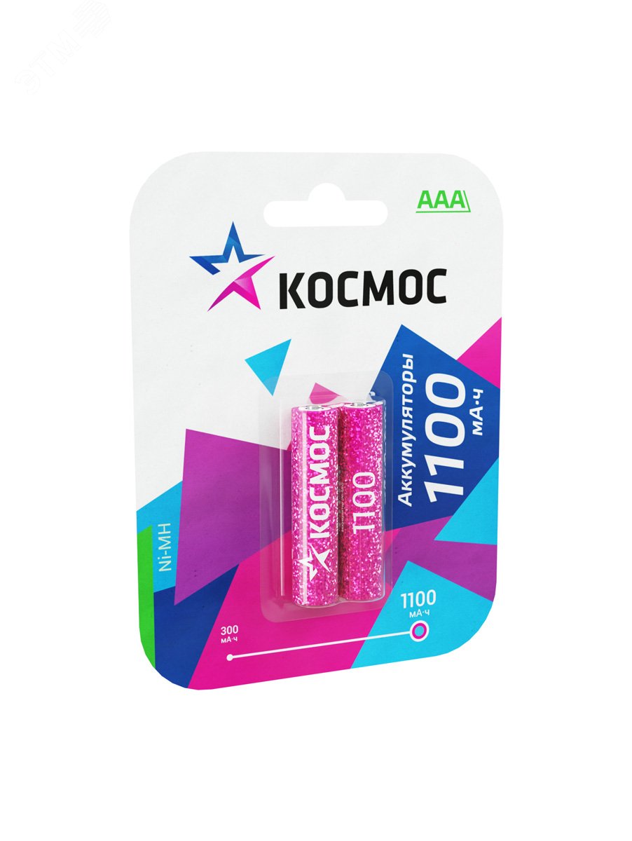 Аккумулятор AAA/R03 1100мА.ч Ni-MH (блист.2шт) КОСМОС KOCR03NIMH(1100MAH) - Космос
