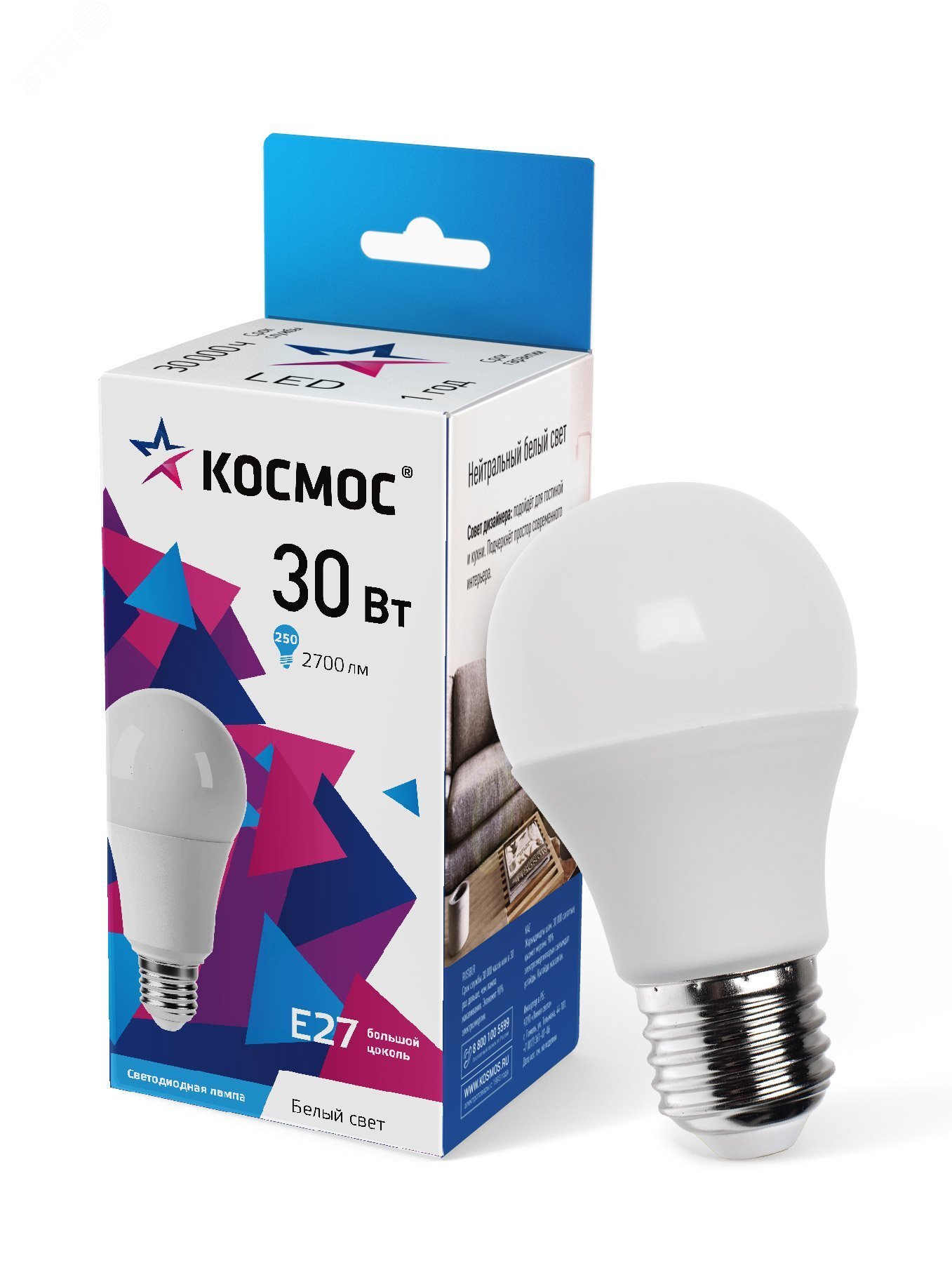 Лампа светодиодная А70 30Вт 4500К Е27 174-265В КОСМОС LkecLED30wA70E2745 - Космос