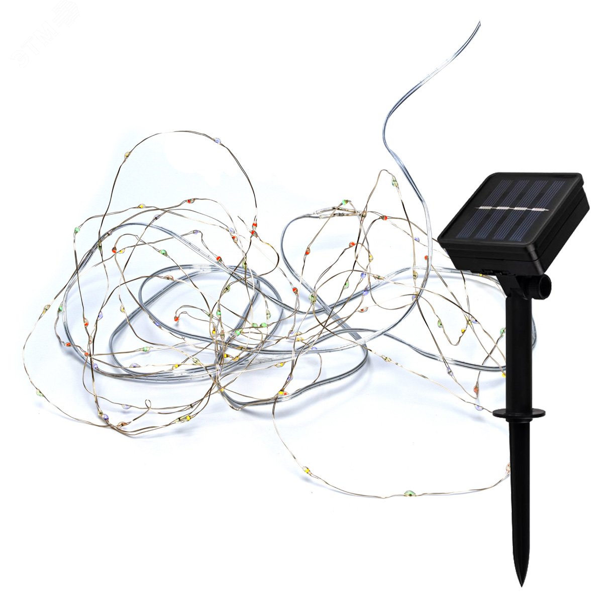 Гирлянда светодиодная "Разноцветные нити" 100LED 7м (4м+3м) мультиколор на солнечной батарее аккумулятор AA NI-MH 600мАч IP44 КОСМОС KOC_SOL196 - Космос