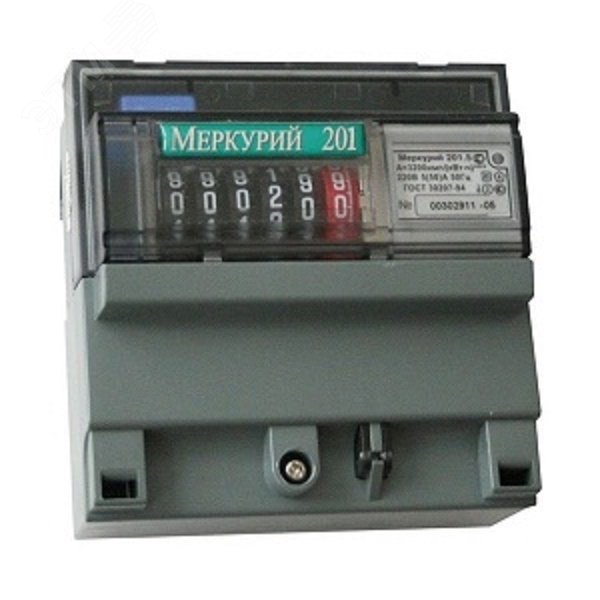 Счетчик Меркурий 201.5 1ф 5-60А класс точн. 1.0 1 тариф. импульс. вых. мех. ОУ 00000032419 - Инкотекс