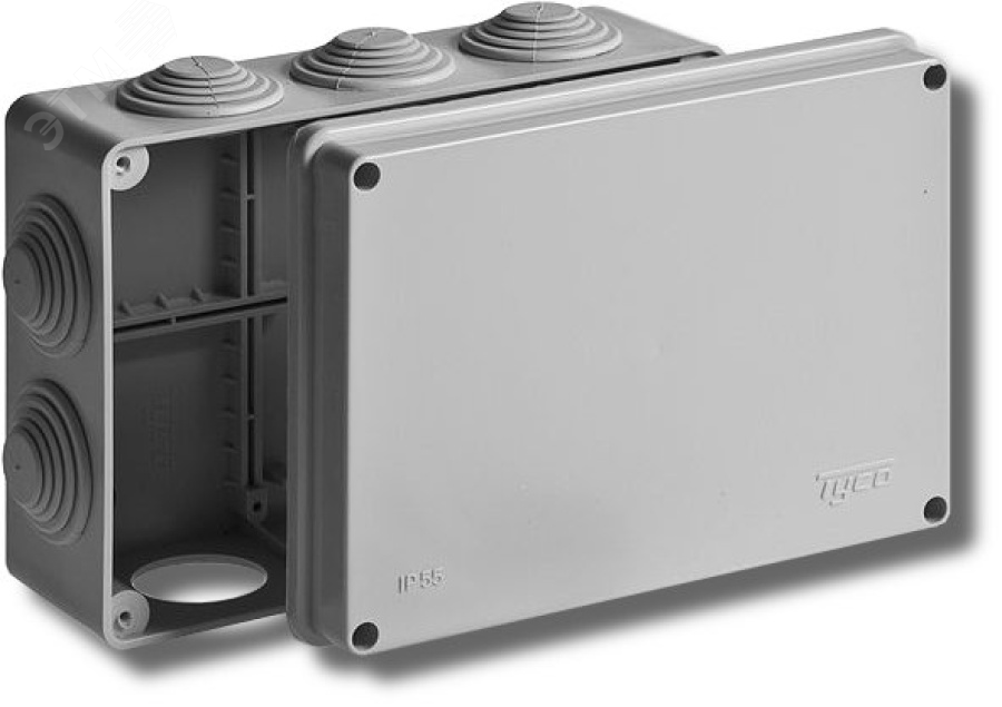 Коробка распределительная ОП 200х140х75мм 10 вводов IP55 сер. 67055 - Ruvinil