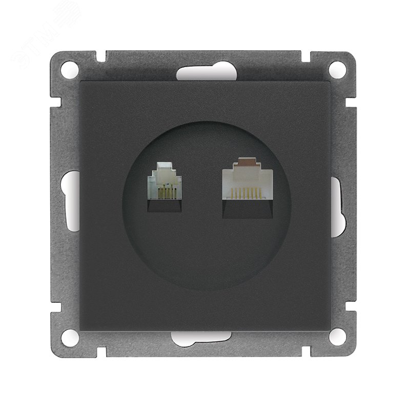 Розетка компьютерная+телефонная UNIVersal серия Афина, с/у, 1А, RJ45, RJ12, графит (еврослот), механизм A0052-Gr - УНИВЕРСАЛ