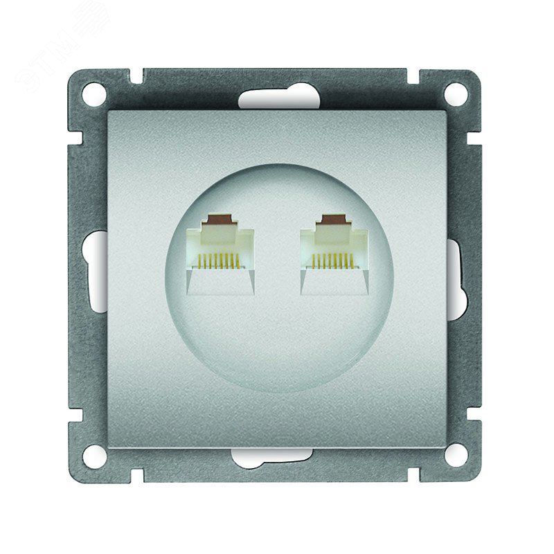 Розетка компьютерная двухместная UNIVersal серия Афина с/у, 1А, RJ45, серебро (еврослот), механизм A1086-S - УНИВЕРСАЛ