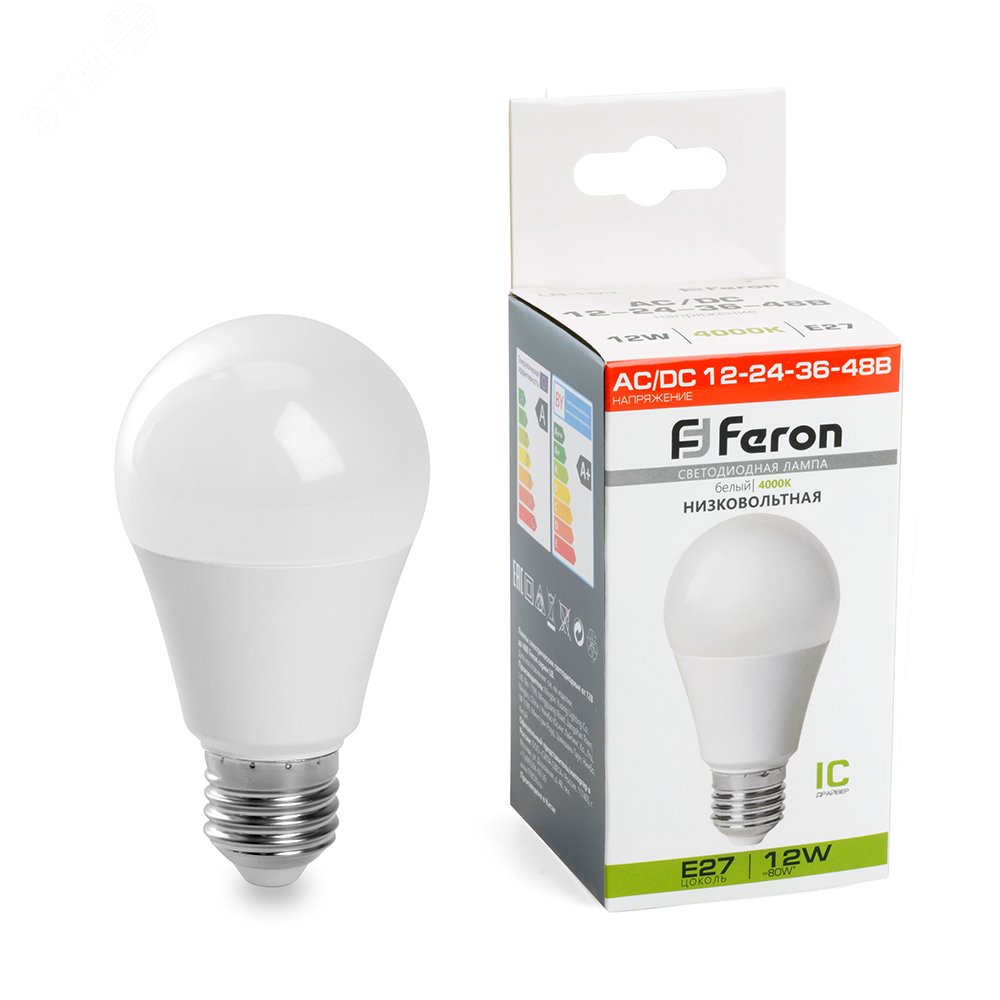 Лампа светодиодная низковольтная LED 12вт 12-24-36-48в Е27 белый 48729 - Feron