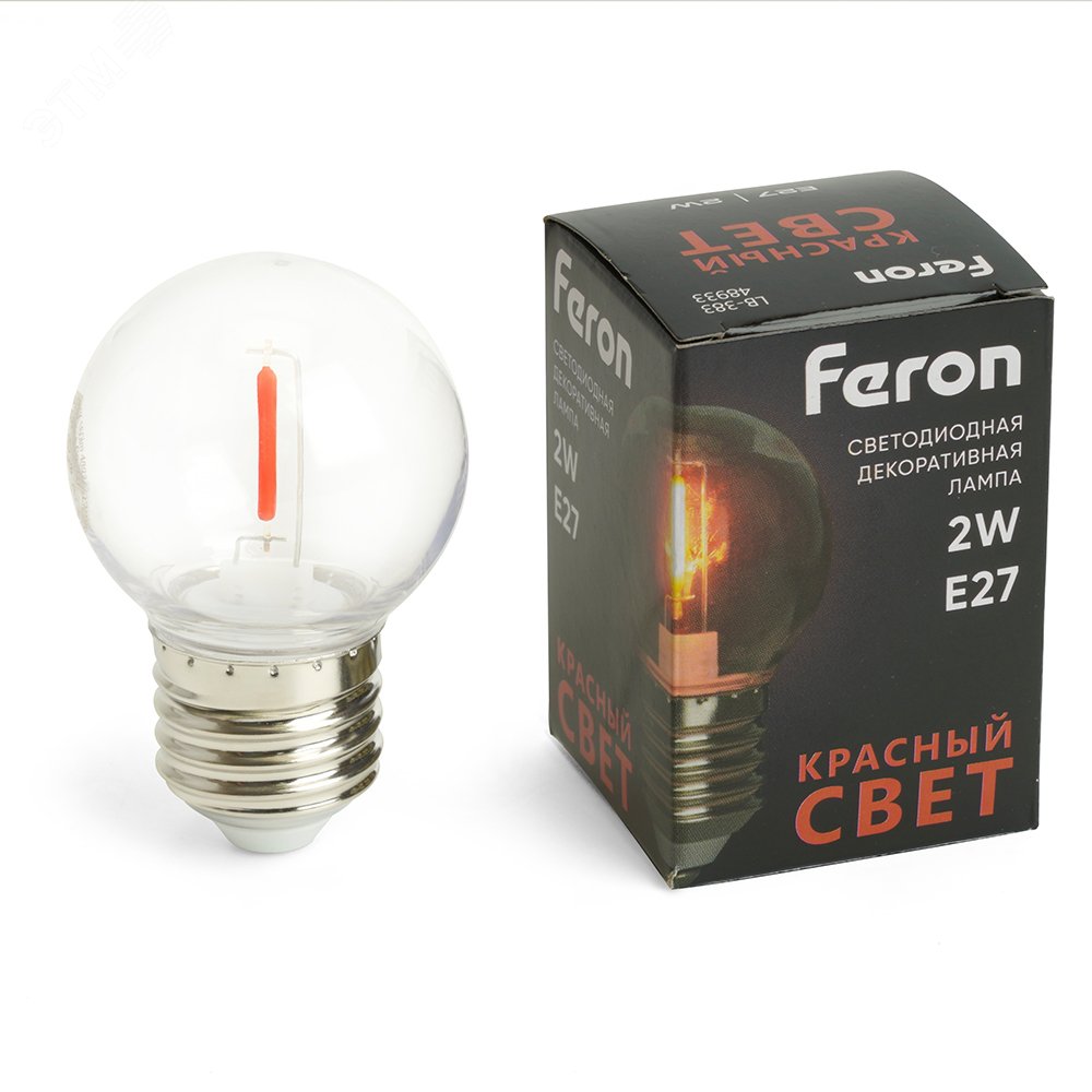 Лампа светодиодная LED 2вт Е27 красный шар 48933 - Feron