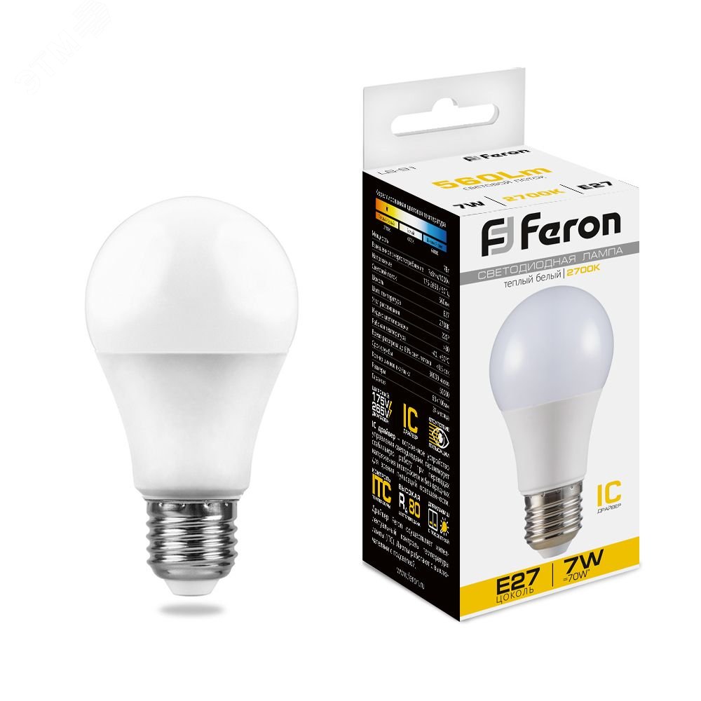 Лампа светодиодная LED 7вт Е27 теплая 25444 - Feron