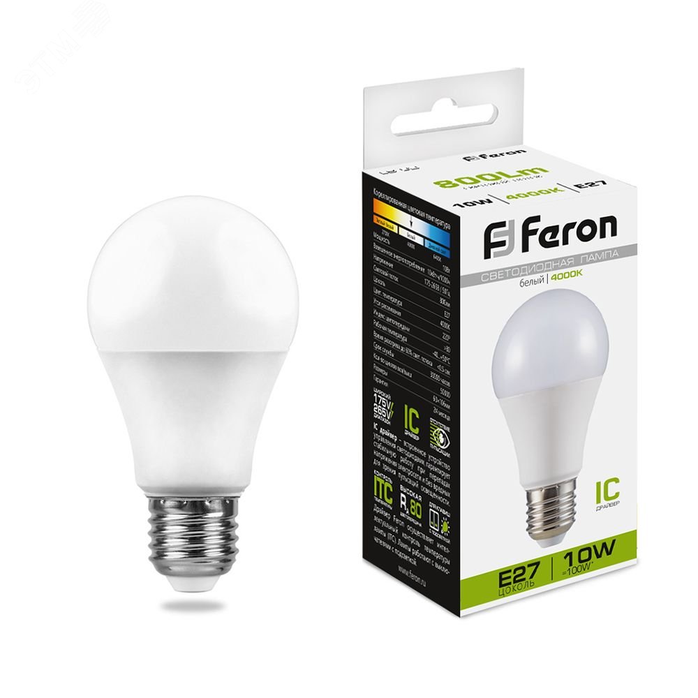 Лампа светодиодная LED 10вт Е27 белый 25458 - Feron