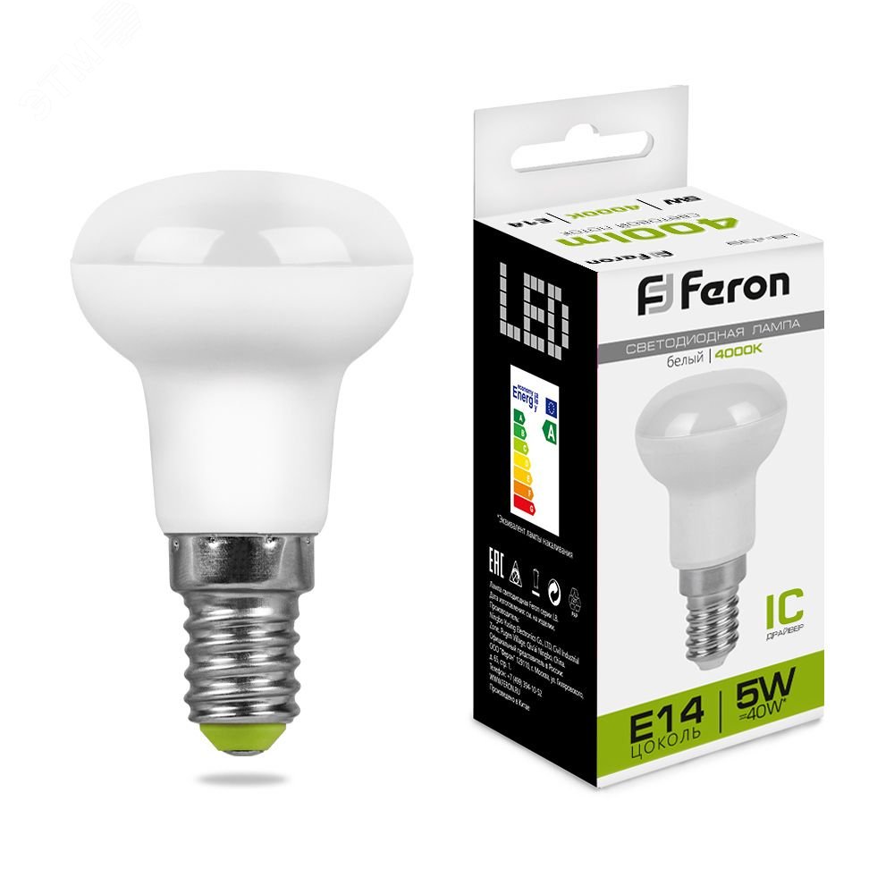 Лампа светодиодная LED зеркальная 5вт Е14 R39 белый 25517 - Feron