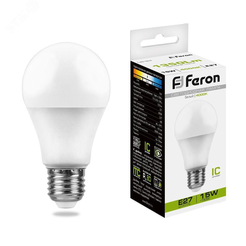 Лампа светодиодная LED 15вт Е27 белый 25629 - Feron