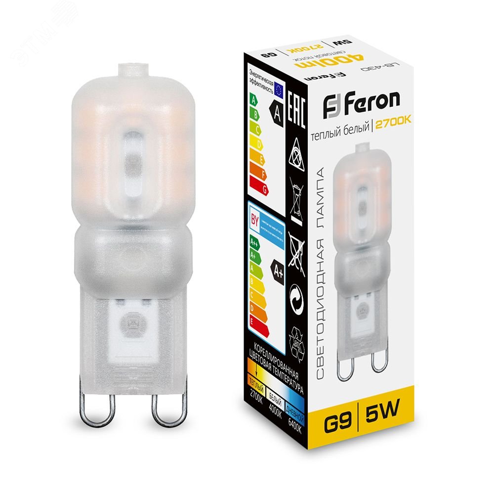 Лампа светодиодная LED 5вт 230в G9 теплый капсульная 25636 - Feron