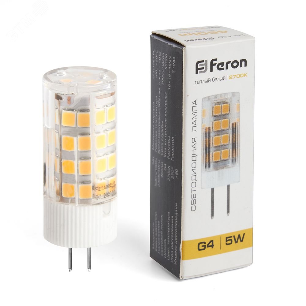 Лампа светодиодная LED 5вт 230в G4 теплый капсульная 25860 - Feron