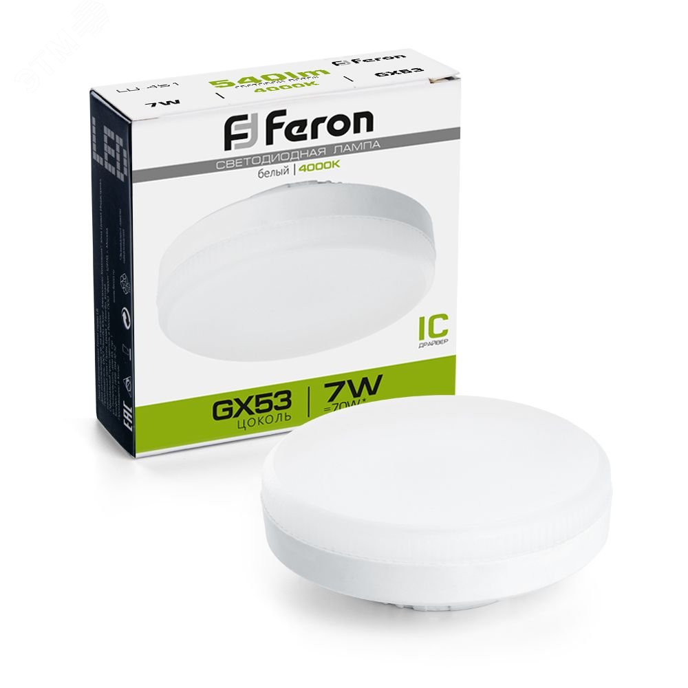 Лампа светодиодная LED 7вт GX53 белый таблетка 25828 - Feron