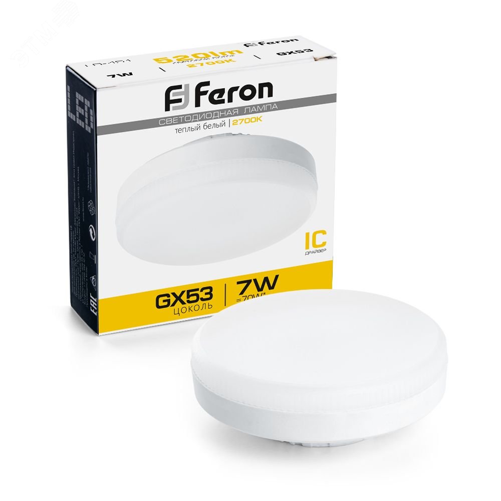Лампа светодиодная LED 7вт GX53 теплый таблетка 25831 - Feron