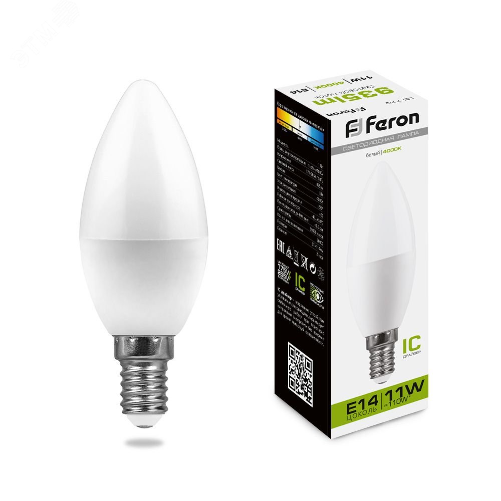 Лампа светодиодная LED 11вт E14 белый матовая свеча 25942 - Feron