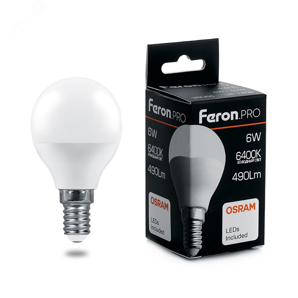 Лампа светодиодная LED 6вт Е14 дневной матовый шар Feron.PRO 38067 - Feron