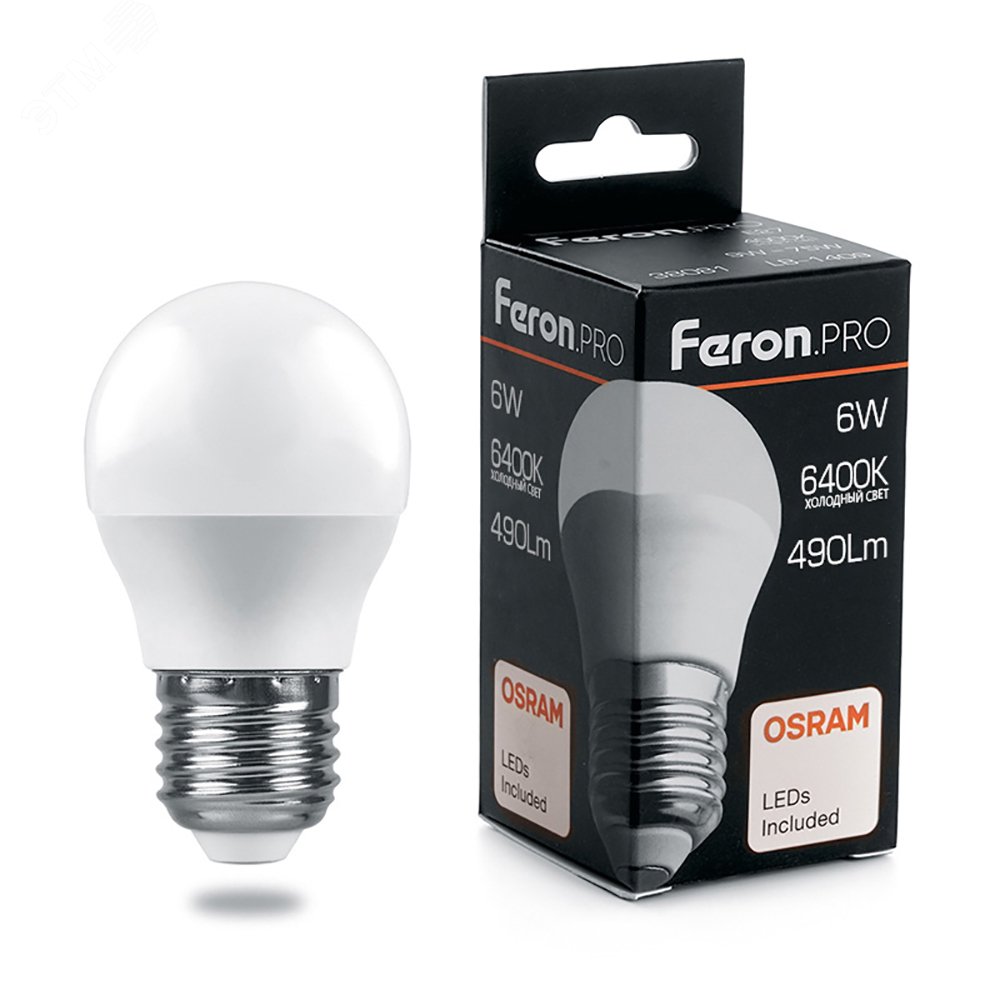 Лампа светодиодная LED 6вт Е27 дневной матовый шар Feron.PRO 38070 - Feron