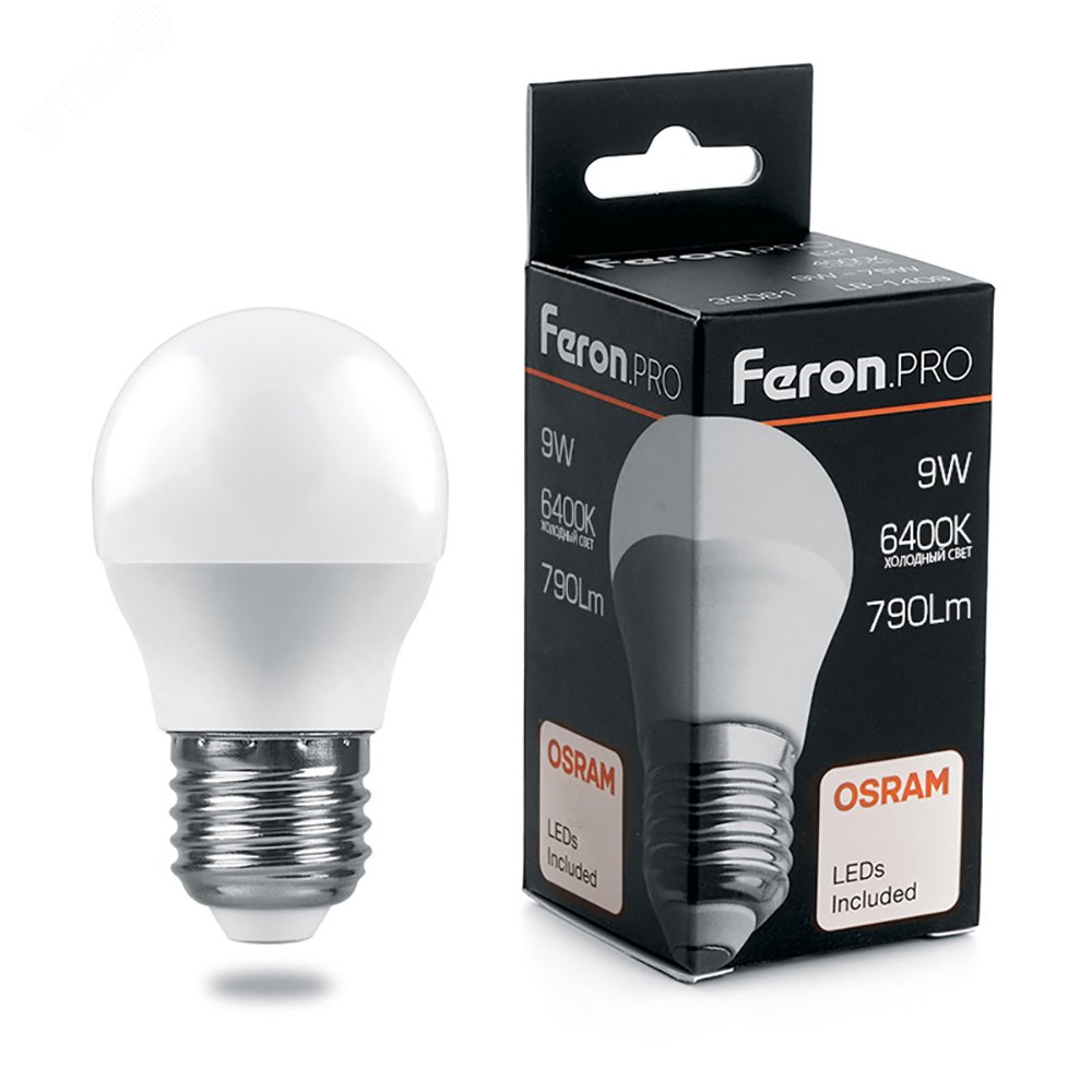 Лампа светодиодная LED 9вт Е27 дневной матовый шар Feron.PRO 38082 - Feron