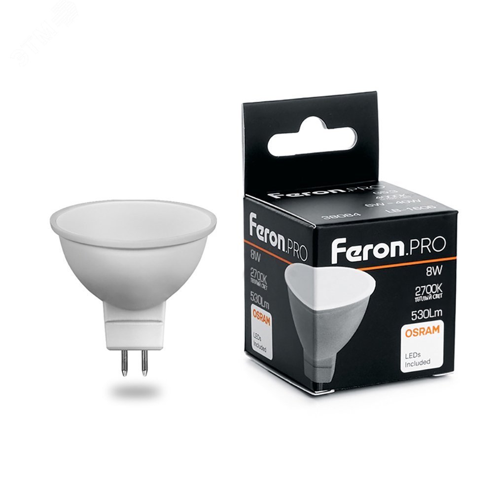 Лампа светодиодная LED 8вт 230в GU5.3 теплый Feron.PRO 38089 - Feron