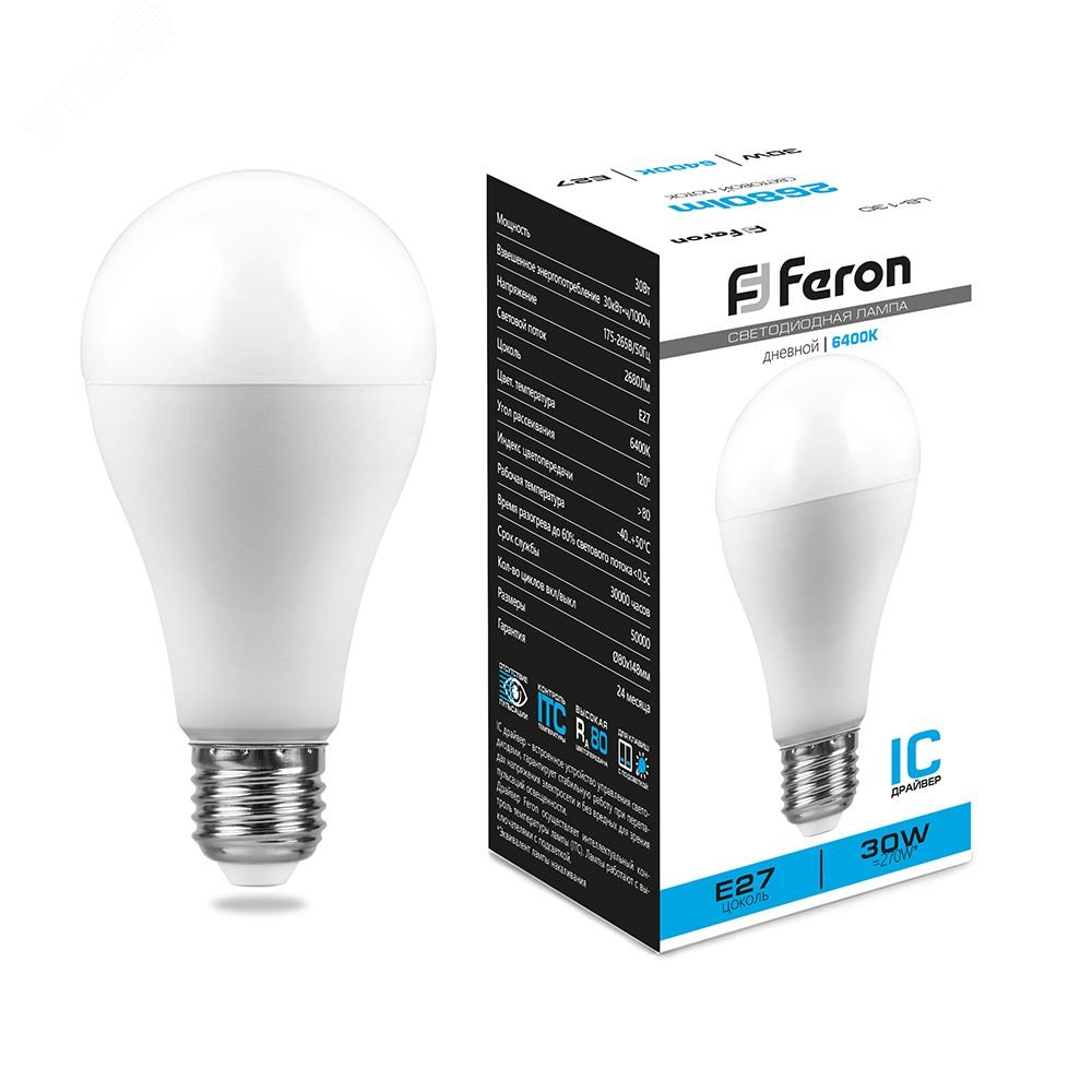Лампа светодиодная LED 30вт Е27 дневной 38196 - Feron