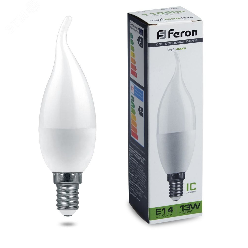 Лампа светодиодная LED 13вт Е14 белый матовая свеча на ветру 38113 - Feron