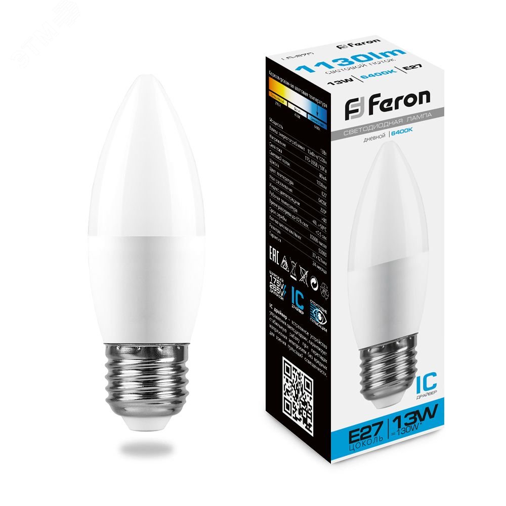 Лампа светодиодная LED 13вт E27 дневной матовая свеча 38112 - Feron