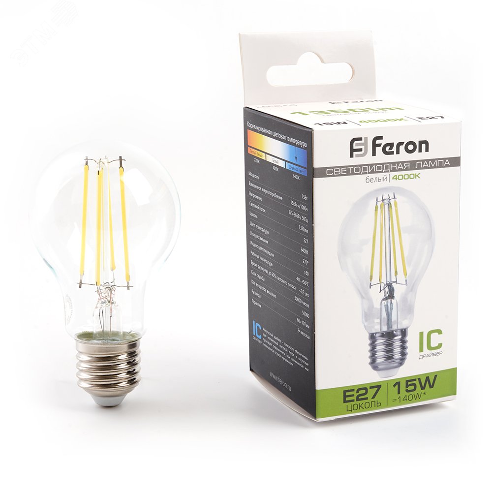 Лампа светодиодная LED 15вт Е27 белый FILAMENT 38242 - Feron
